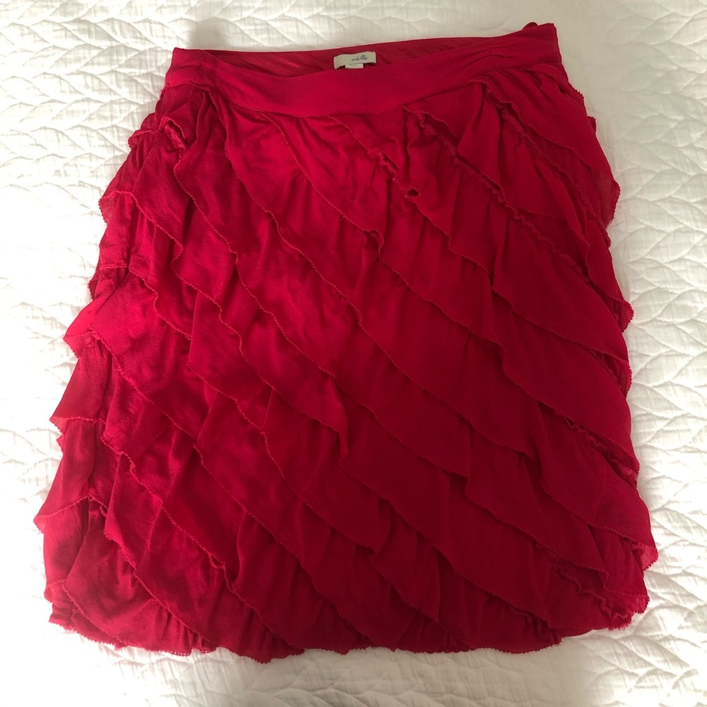 Anthropologie Odille Pink ruffle skirt